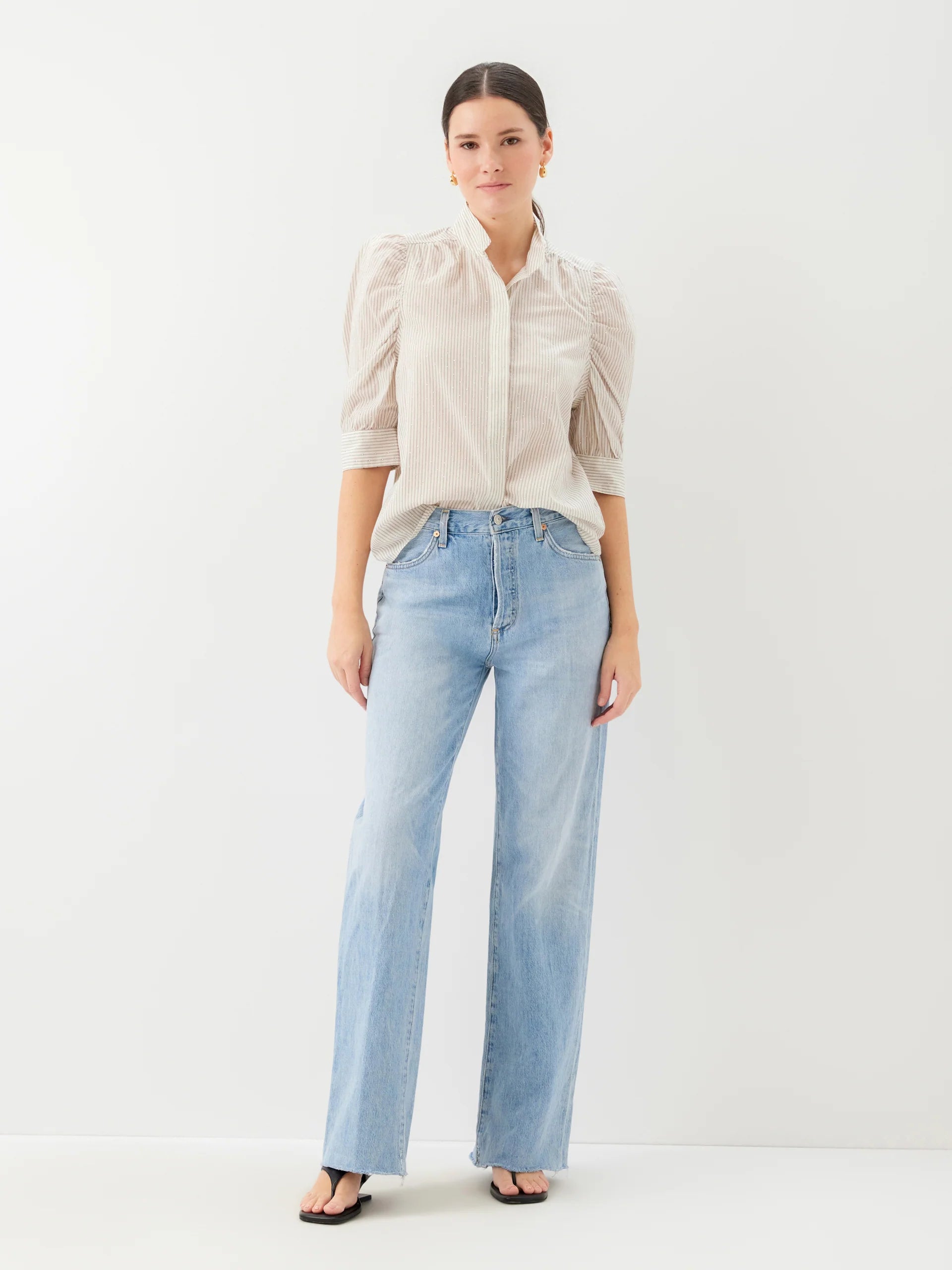 MARGOT EMB MANDARIN STRIPE SHIRT