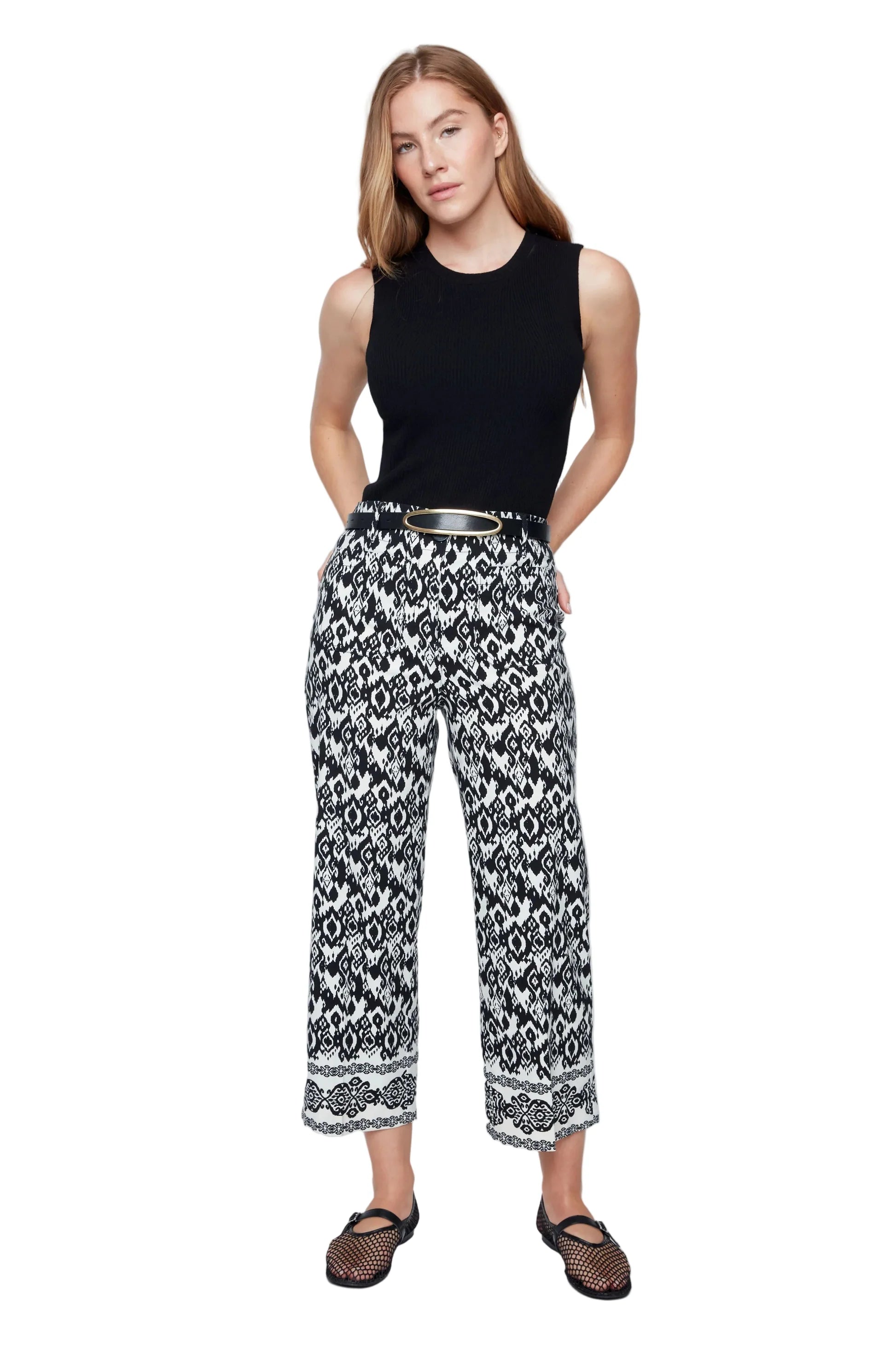 RENUAR LINEN BLEND BORDER PRINT PANT